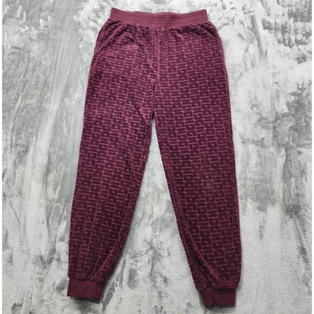 GUESS Pants Womens M Purple Burgundy Logo-Embossed Velvet Velour‎ Jogger Lounge